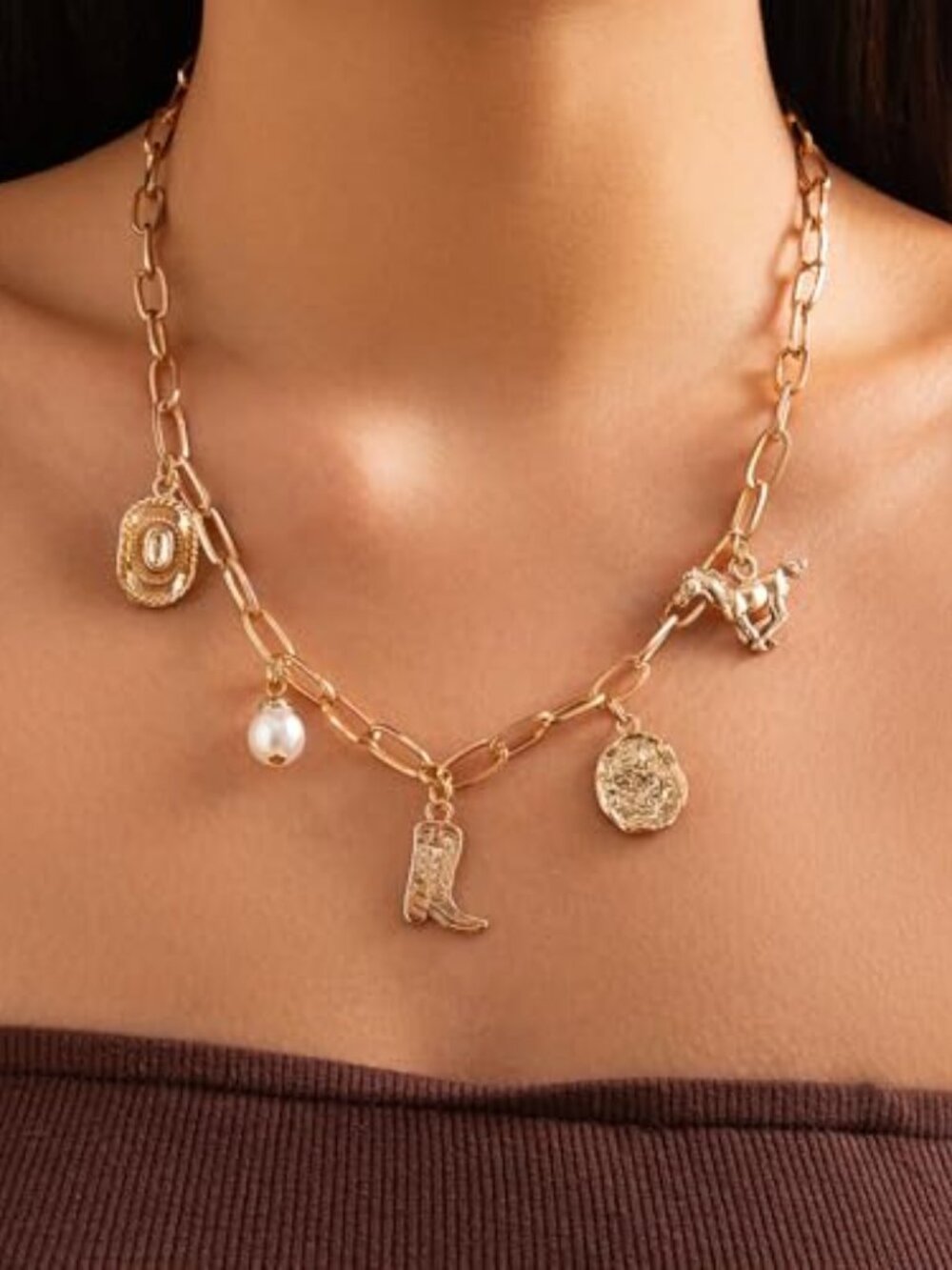 New‎ - Western Cowgirl Necklace for Women Cowboy Boot Charm Necklace Country